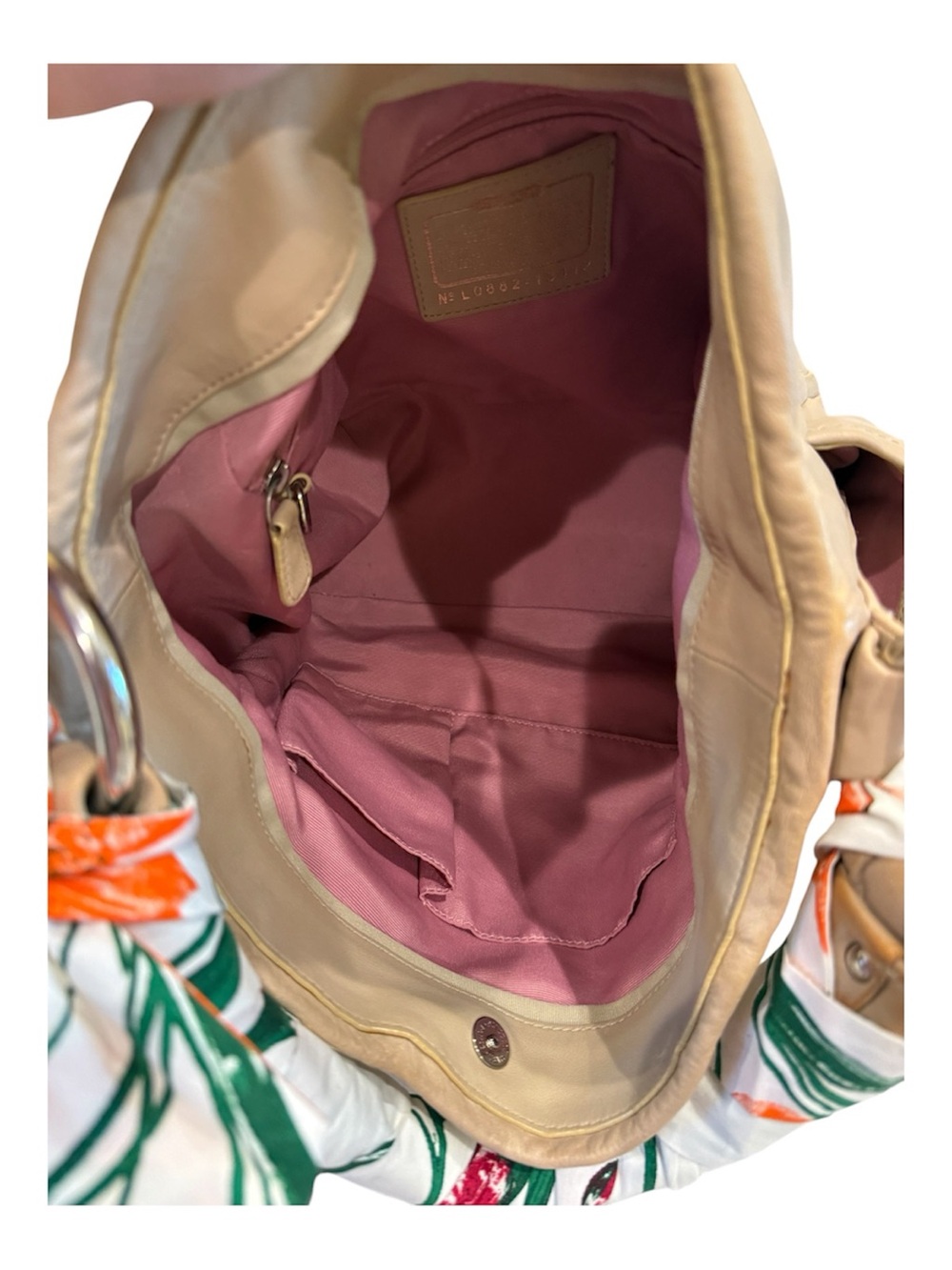 Coach Parker Beige Leather Hobo Bag with Scarf-Wrapped Handle - Picture 10 of 16